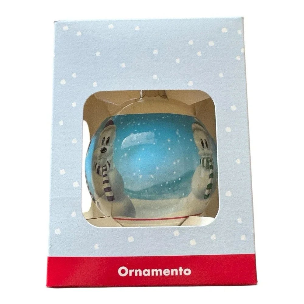 2001 Disney Store Snowman Mickey Donald‎ Pluto Christmas Glass Ball Ornament